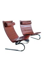 Danish Pair of PK 20 Leather Lounge Chairs by Poul Kjærholm, E. Kold Christensen
