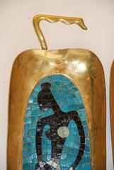 Pair of Salvador Teran Brass and Glass Mosaic Figurative Trays