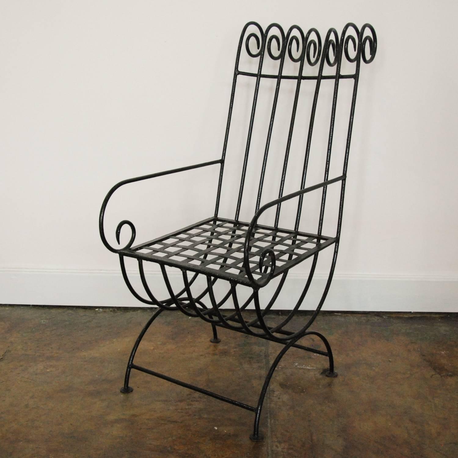 Pair of Highback, French, 1940s Style Forged Iron Garden Chairs, France For Sale 5