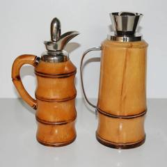 Pair of Aldo Tura Wood and Chrome-Plated Decanters for Macabo, Italy, circa 1950