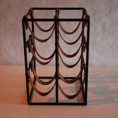 Arthur Umanoff Leather and Polychromed Steel Wine Rack for Raymor, circa 1960