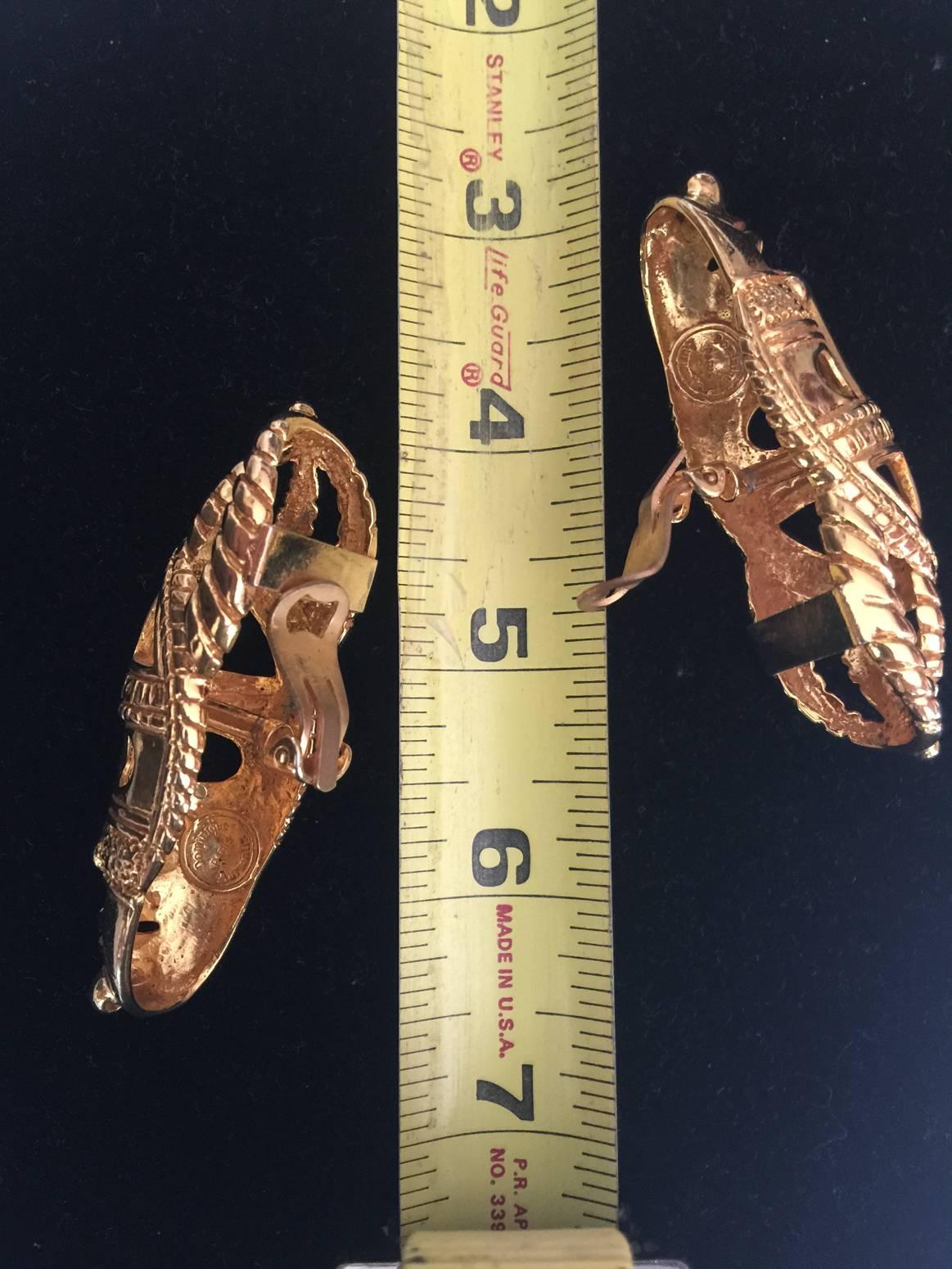 Modern Pair of Dominique Aurientis Tribal Mask Goldtone Earrings, circa 1980, France For Sale