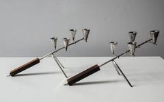 Pair of Carl Christiansen Silverplate and Rosewood Candleholders Denmark, 1960