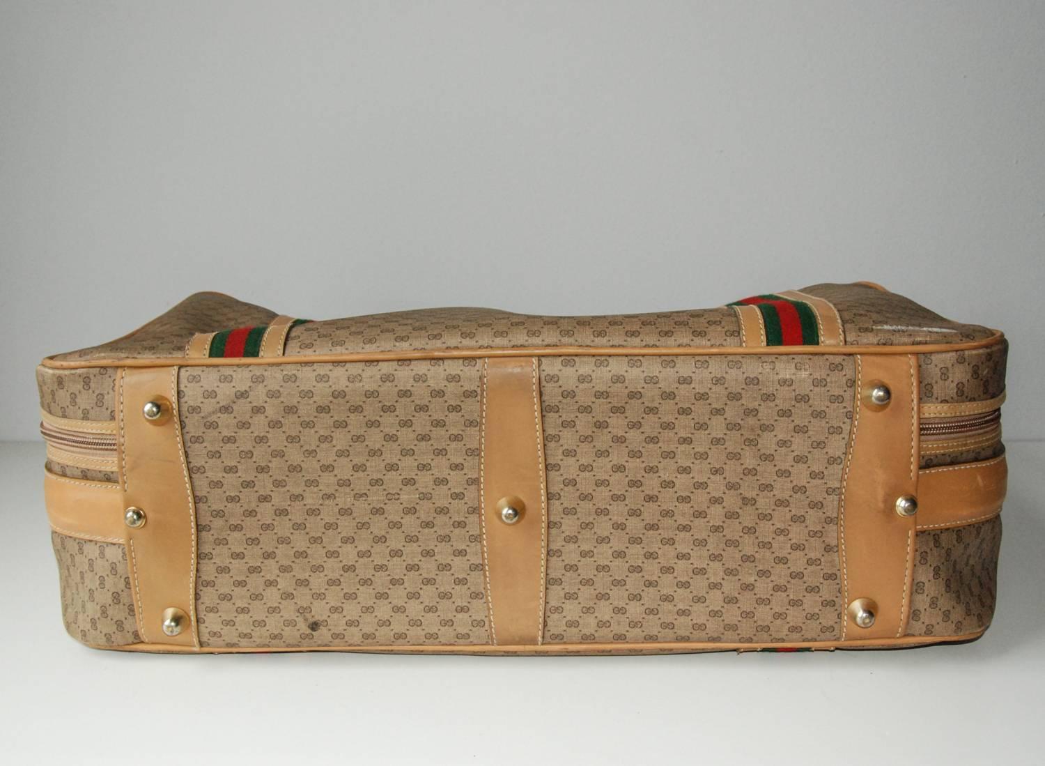 Gucci Leather and Fabric Logo Suitcase with Brass Insignia, Italy, circa 1970 In Good Condition For Sale In Richmond, VA