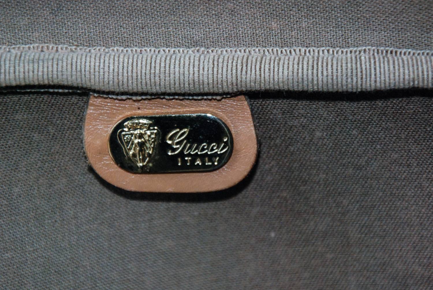 Gucci Leather and Fabric Logo Suitcase with Brass Insignia, Italy, circa 1970 For Sale 2