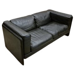 Canapé deux places en cuir noir, créé par Tito Agnoli pour Poltrona Frau, Italie, années 1980