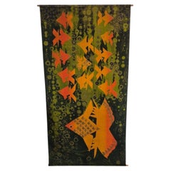Hand printed wall tapestry by Jürgen Schöbel for Södahl, Denmark 1960s