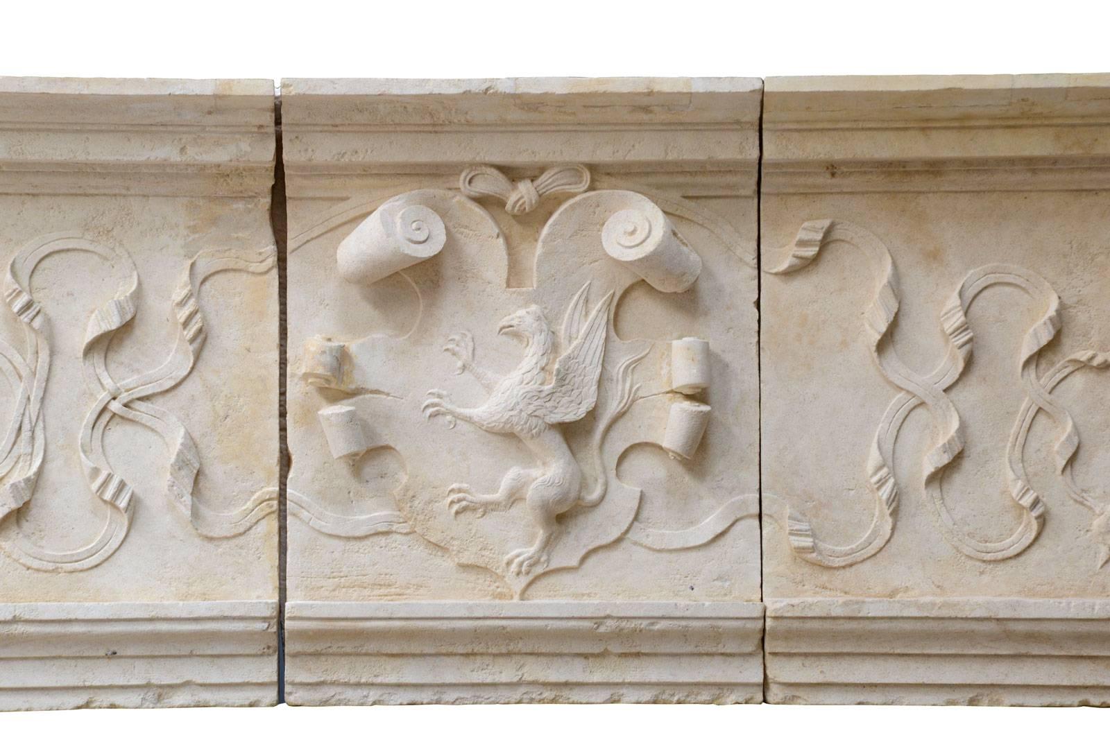 Carved Exceptional Renaissance Bourgogne Stone Fireplace, 16th Century