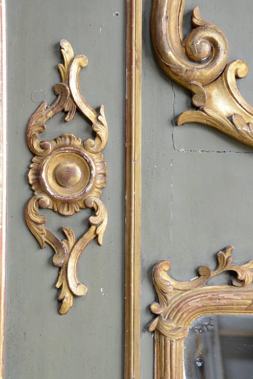 Louis XV Louis 15 Period Gilded Wood and Lacquered Green Trumeau, 18th Century For Sale