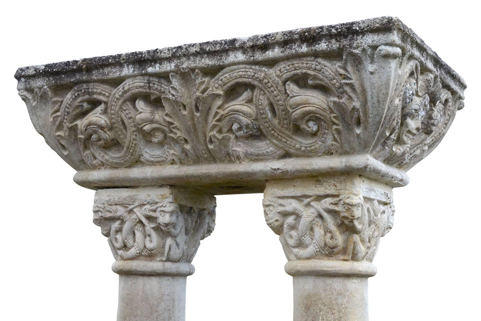 Medieval Antique Romanesque Style Composite Stone Stoup, 19th Century