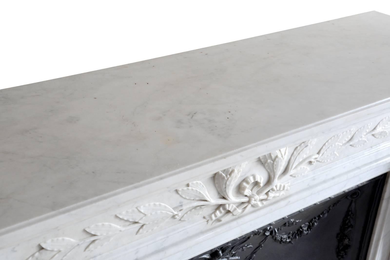 Carved Louis 16 Style Carrara Marble Fireplace, 19th Century