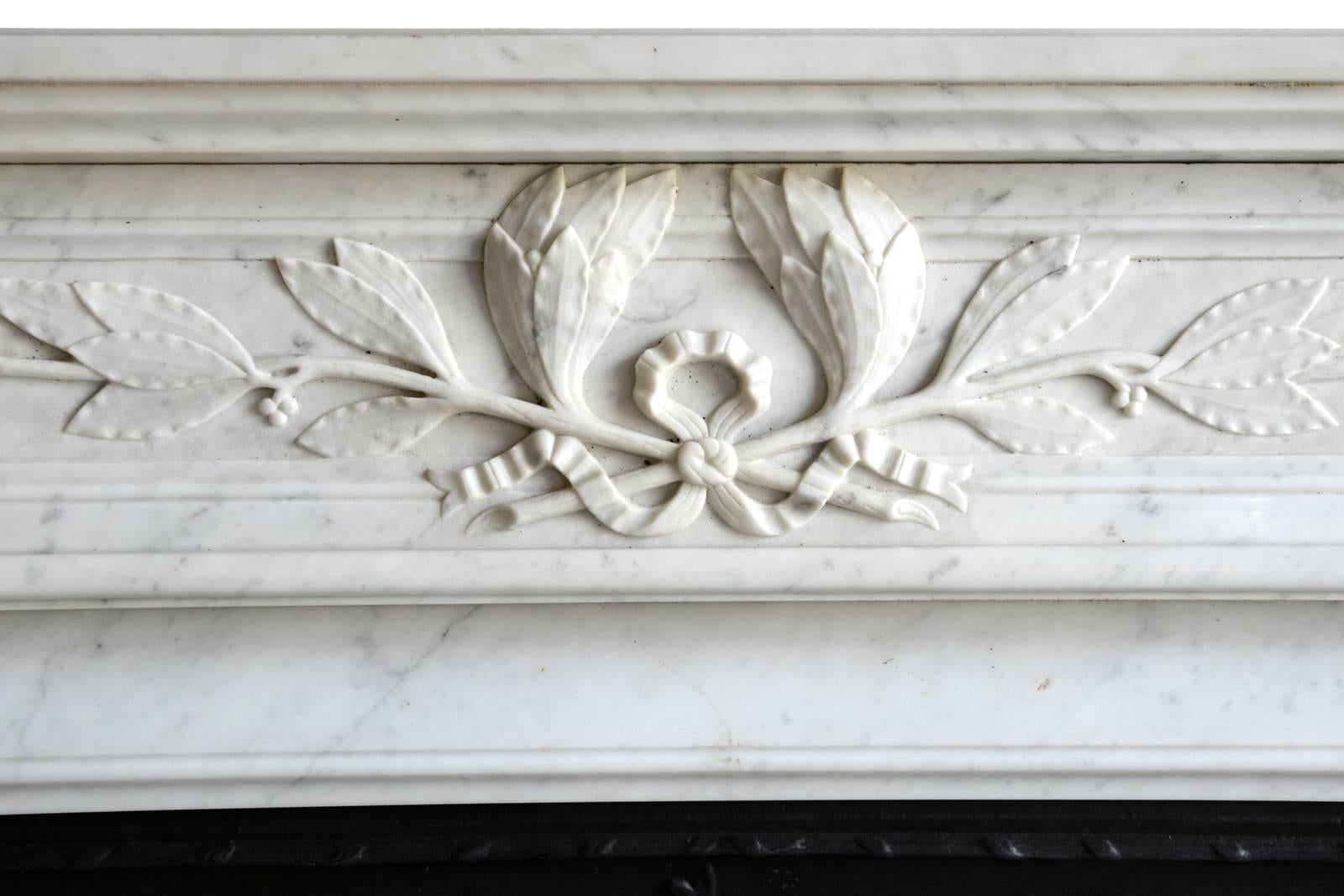 French Louis 16 Style Carrara Marble Fireplace, 19th Century