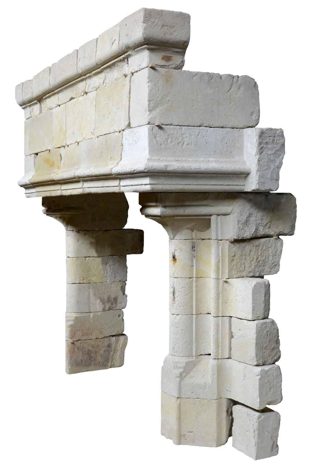 French Gothic Limestone Fireplace with Engaged Columns, 15th Century For Sale