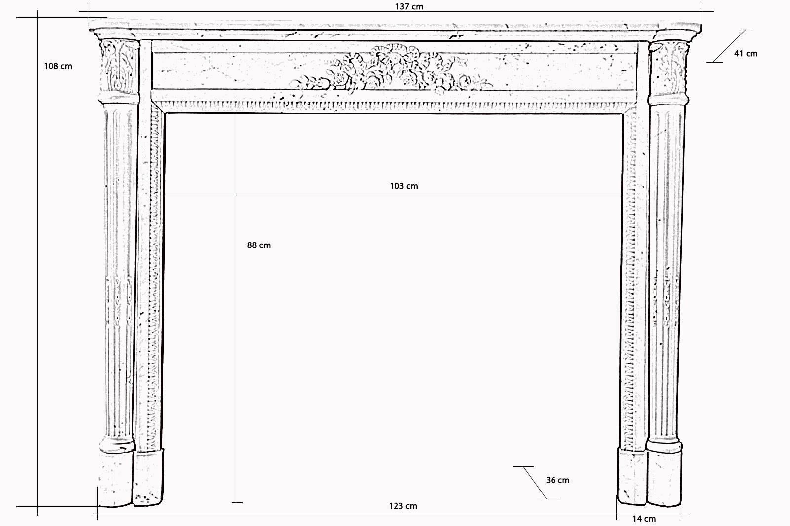 Dated from the 19th century, Louis XVI style white Carrara marble fireplace. On the lintel feature a finely carved beribboned node from which roses out. The fluted jambs are half-columns engaged with capitals animated by acanthus leaves erect.