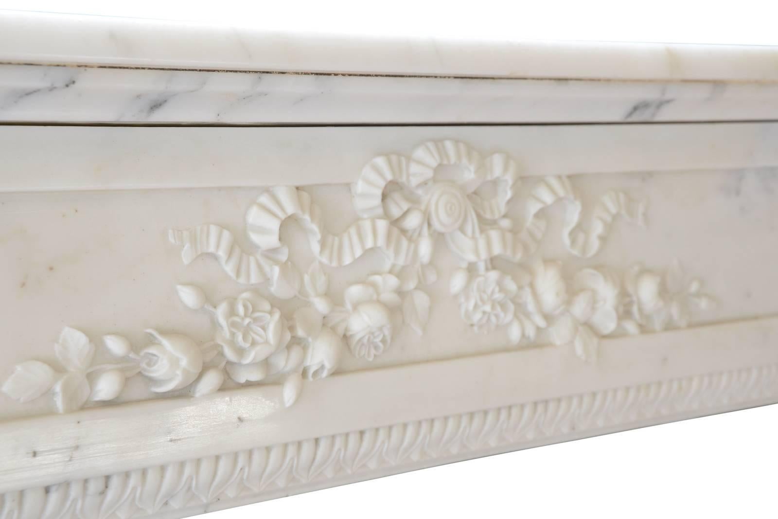 Louis XVI Style White Carrara Marble Fireplace, 19th Century For Sale 2