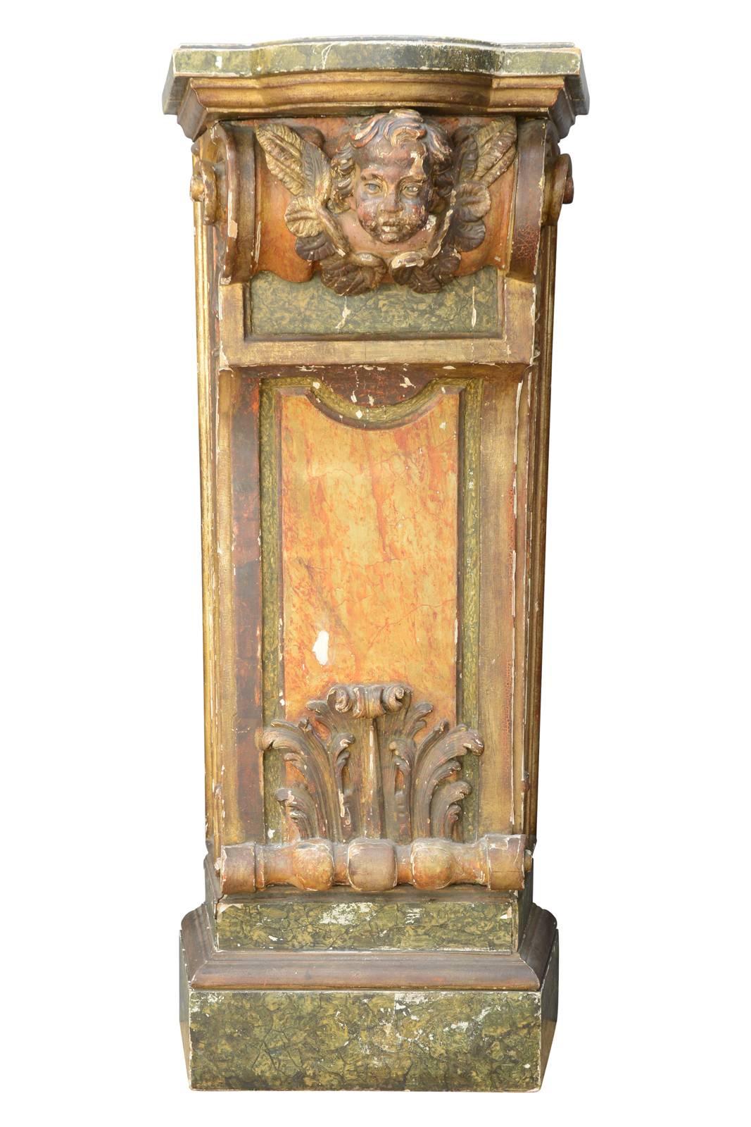 French Pair of Carved Wood and Painted Consoles, Italian Work, Early of 20th Century For Sale