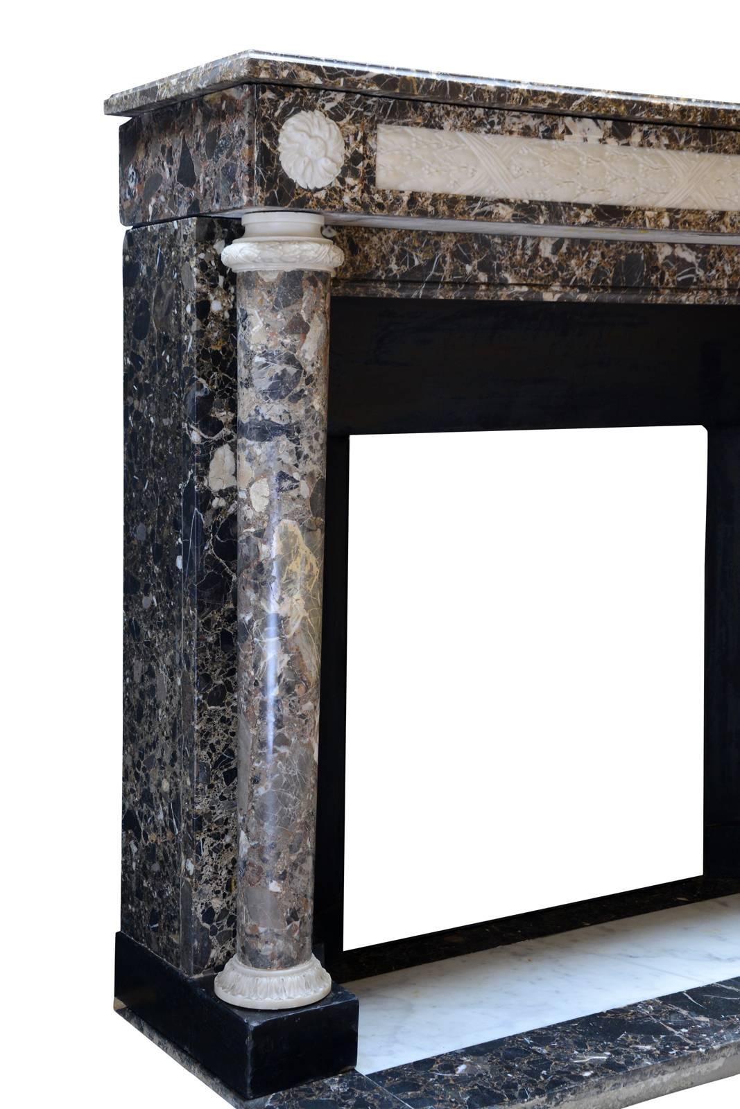 French Louis XVI Style Emperador Marble Fireplace, 19th Century For Sale