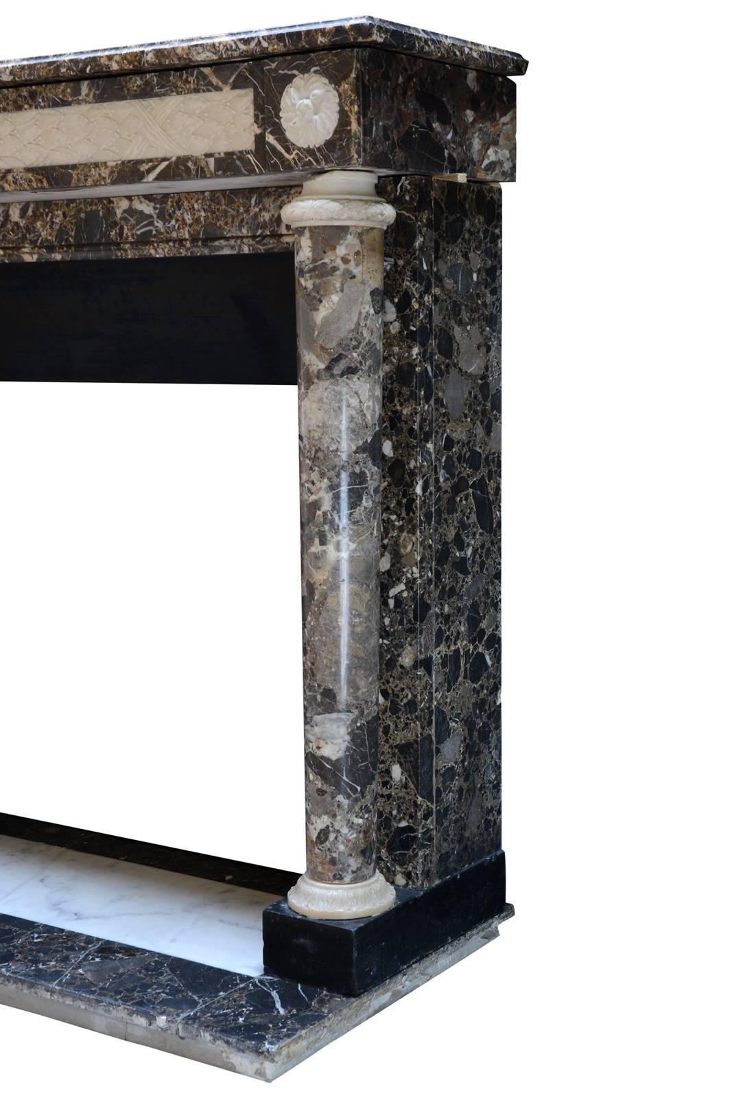 Carved Louis XVI Style Emperador Marble Fireplace, 19th Century For Sale