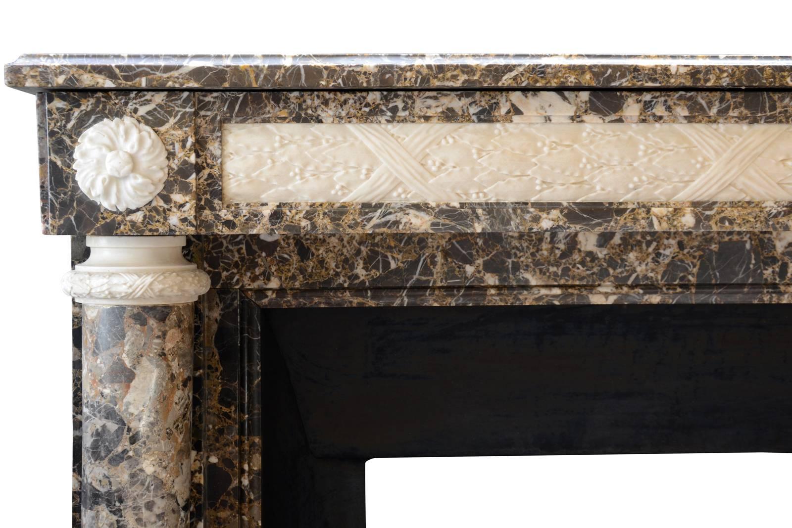 Louis XVI Style Emperador Marble Fireplace, 19th Century In Good Condition For Sale In Richebourg, Yvelines