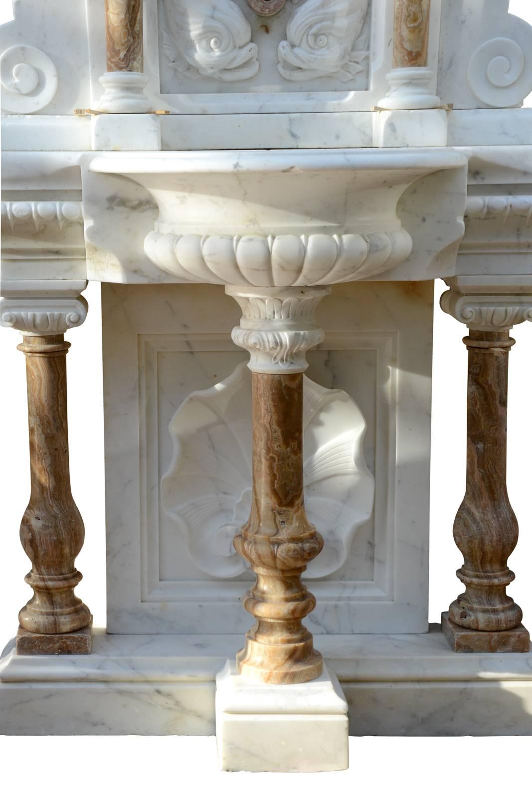 French White Carrara Marble and Onyx Wall Fountain, 19th Century