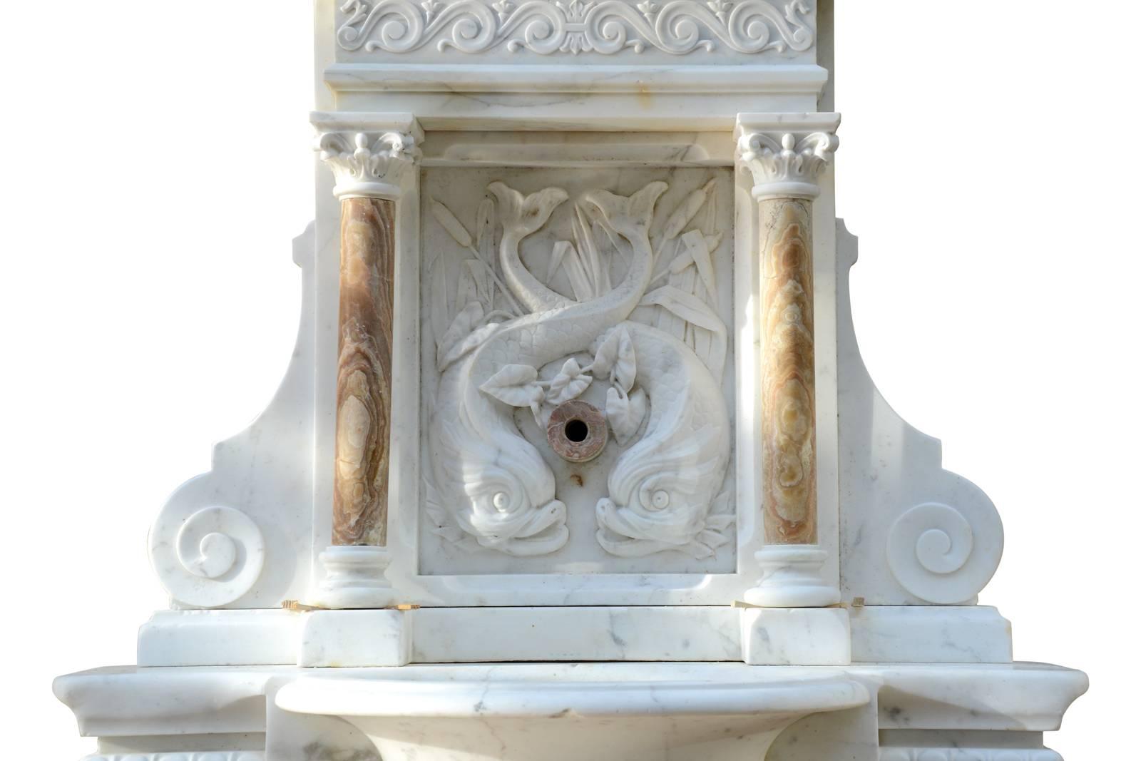 Louis XVI White Carrara Marble and Onyx Wall Fountain, 19th Century