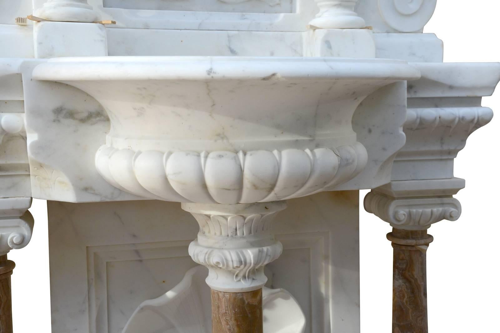 Carved White Carrara Marble and Onyx Wall Fountain, 19th Century