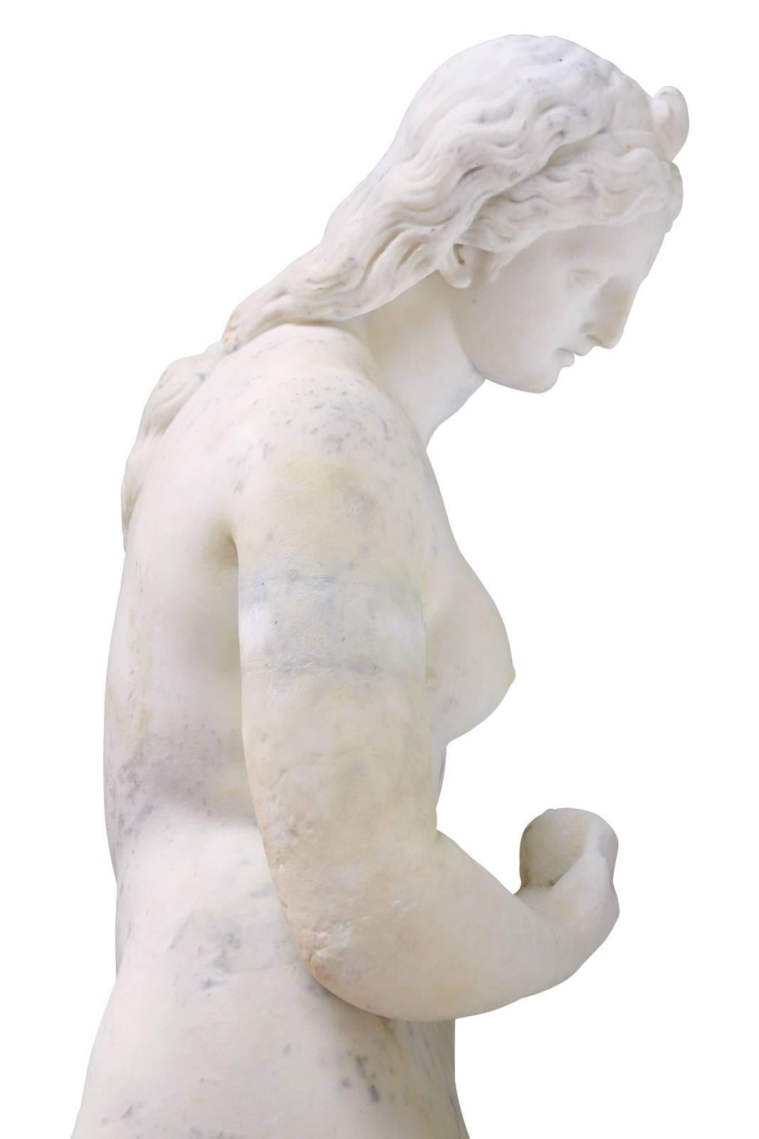 Important Carrara Marble Statue of Venus with Apple, 18th Century In Good Condition For Sale In Richebourg, Yvelines