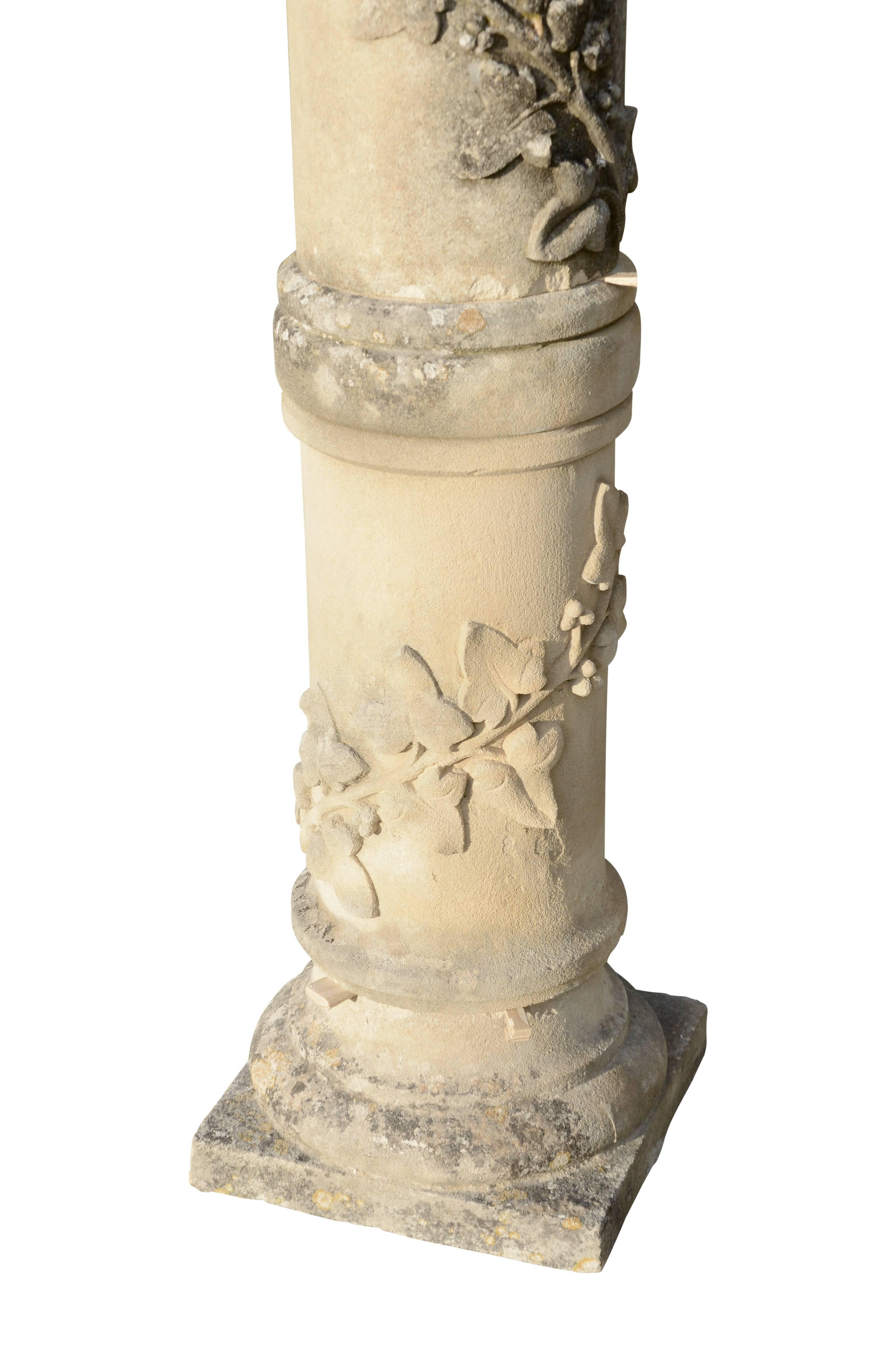 Classical Greek Pair of Carved Stone Columns, 19th Century