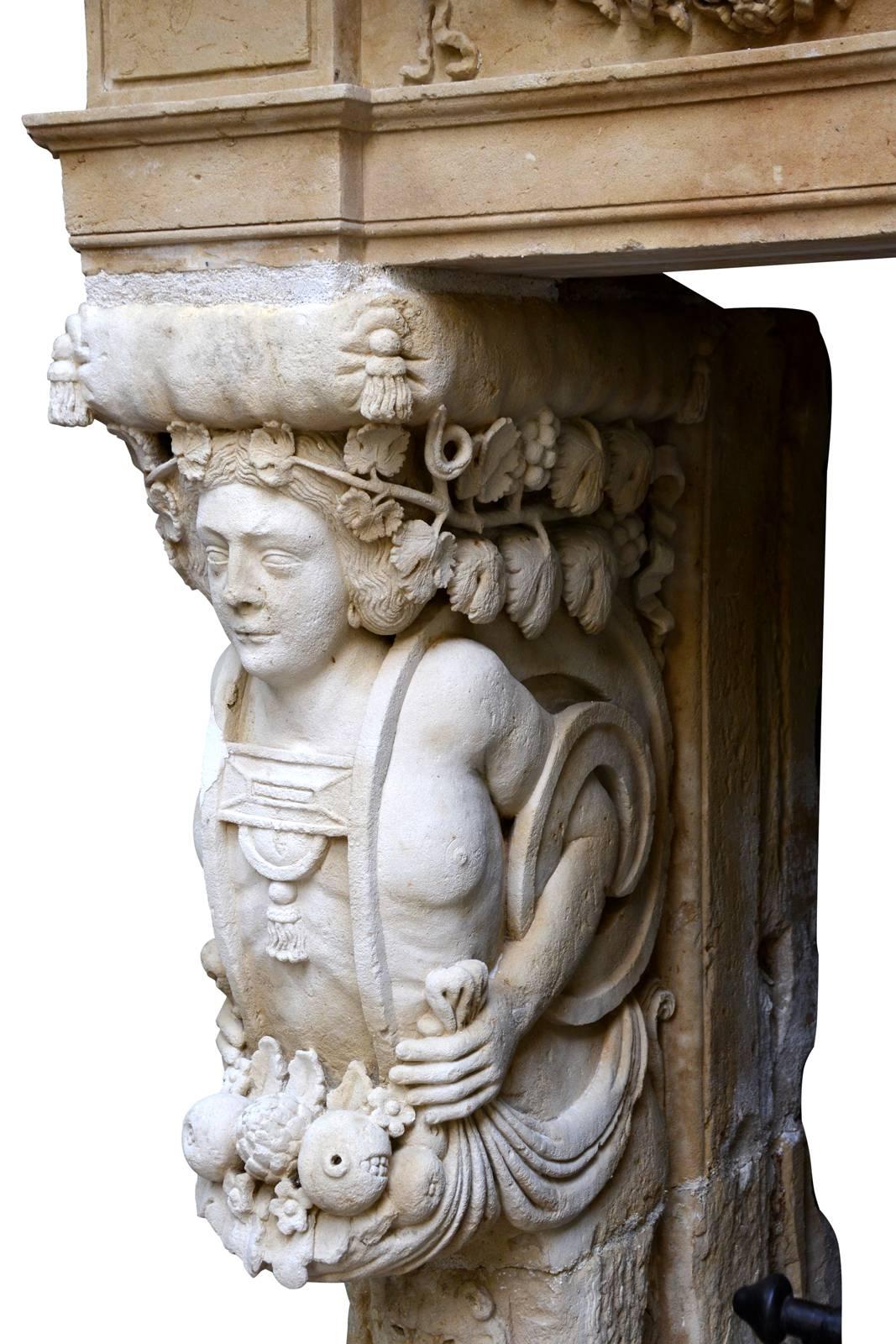 Stone Limestone Fireplace Carved During the Reign of Louis XIV, 17th Century For Sale