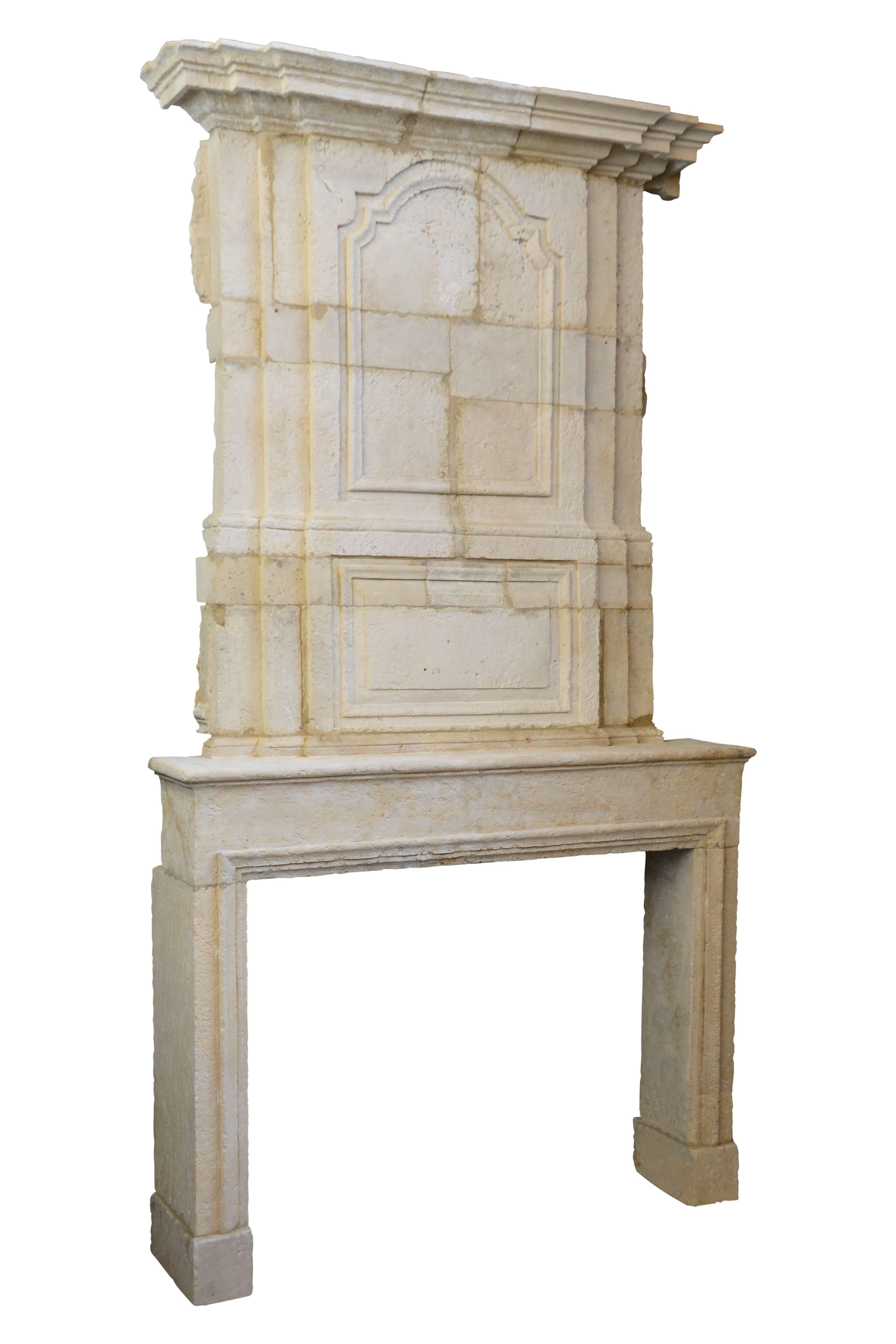 Carved Louis XIV Period Stone Fireplace, 18th Century