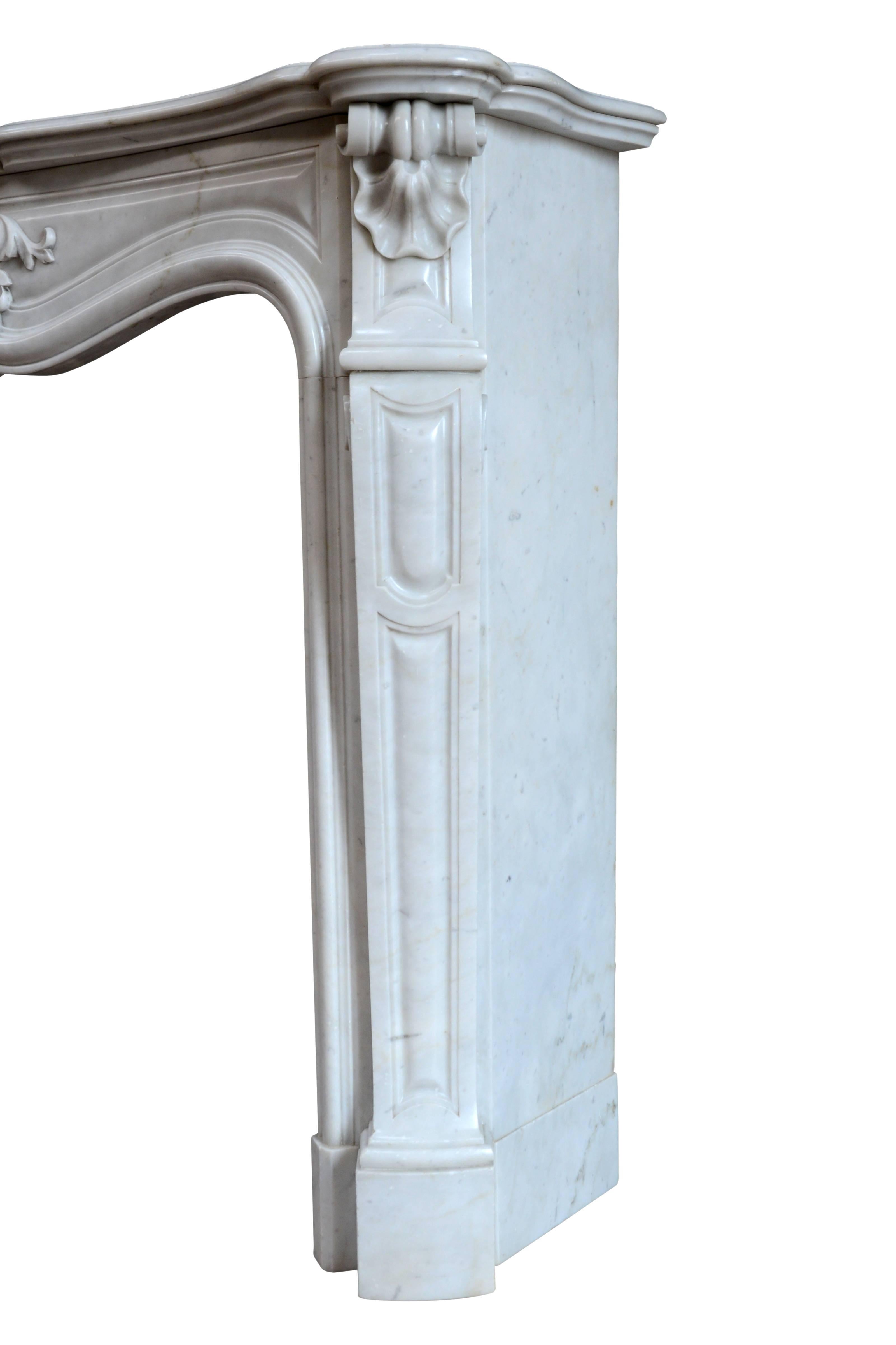 Carved Louis XV Style Carrara Marble Fireplace, 19th Century