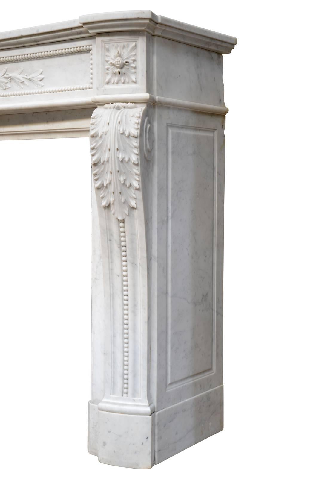 Louis XVI French Louis the 16th Style White Carrara Marble Fireplace, 19th Century For Sale
