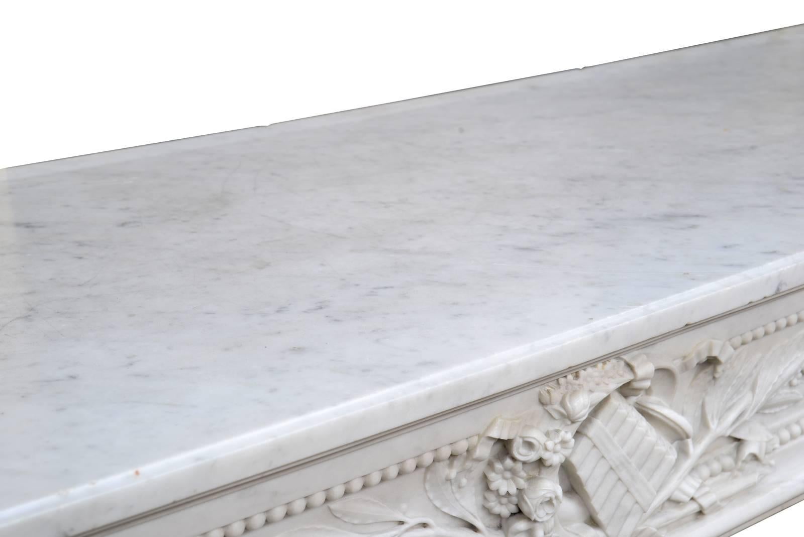 French Louis the 16th Style White Carrara Marble Fireplace, 19th Century For Sale 2