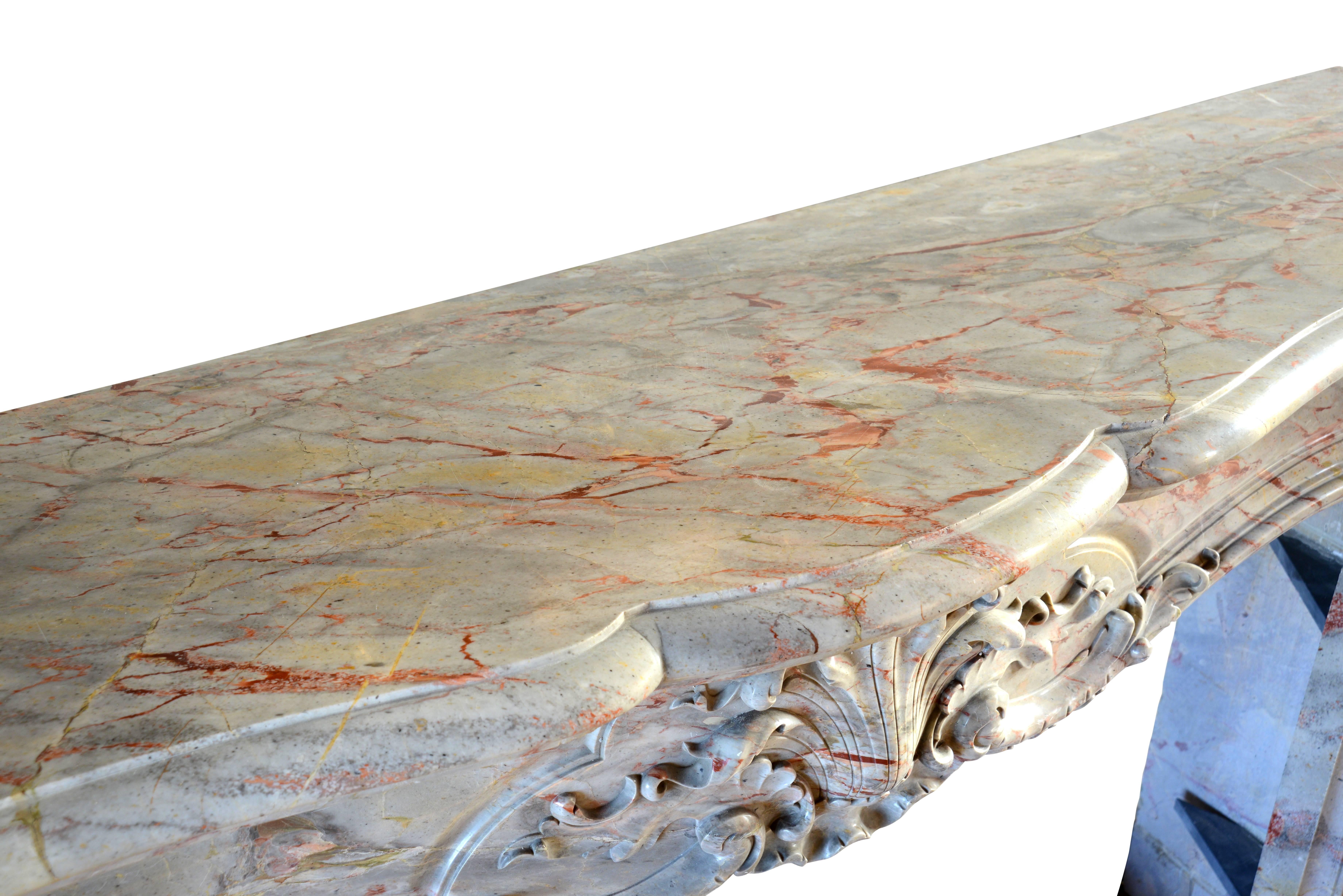 Sarrancolin Marble Louis 15 Fireplace, 19th Century In Good Condition For Sale In Richebourg, Yvelines