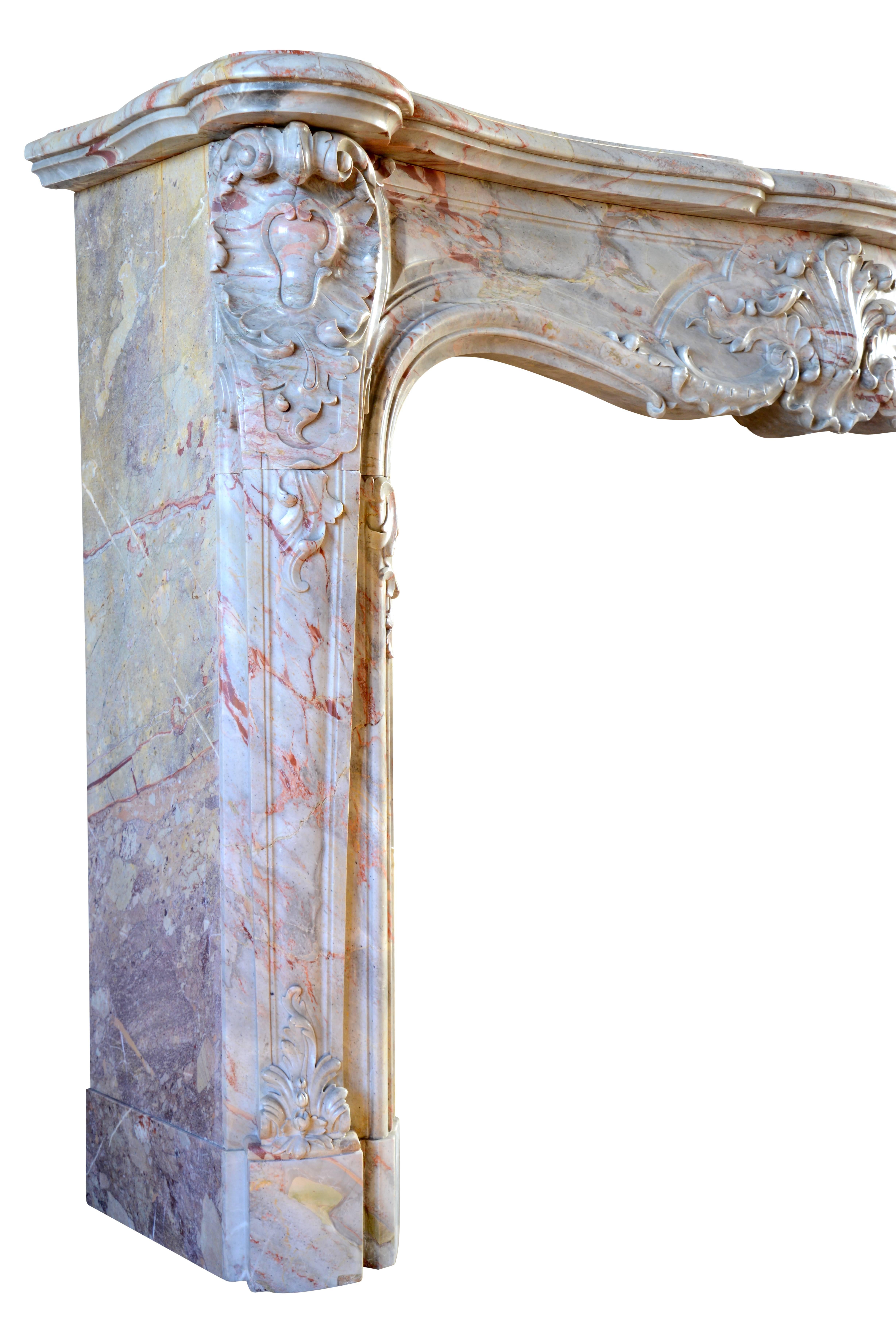 French Sarrancolin Marble Louis 15 Fireplace, 19th Century For Sale