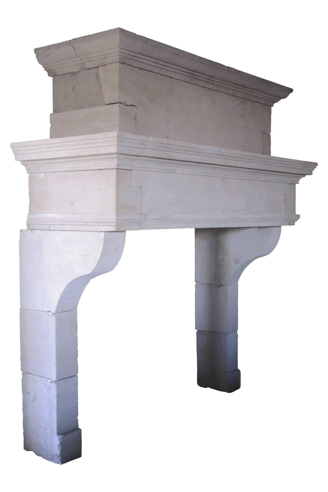 French Louis XIII Period Limestone Fireplace, 17th Century For Sale