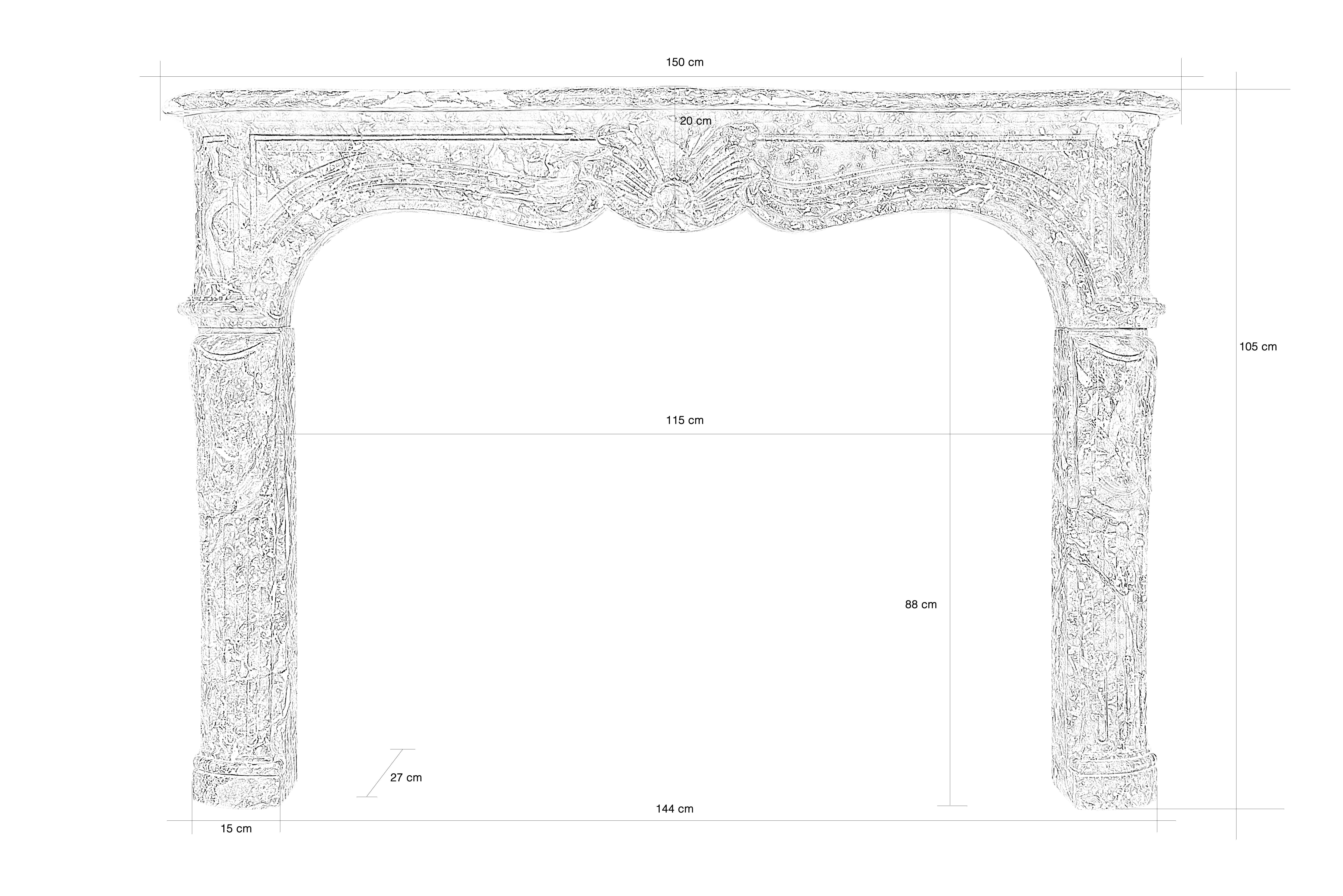Dated from the 18th century, Louis XV Belgium rance marble fireplace. The lintel presents the decoration of frames on either side of a large median shell. The console jambs are fluted and the line of hearth is worked in curves and against curves.