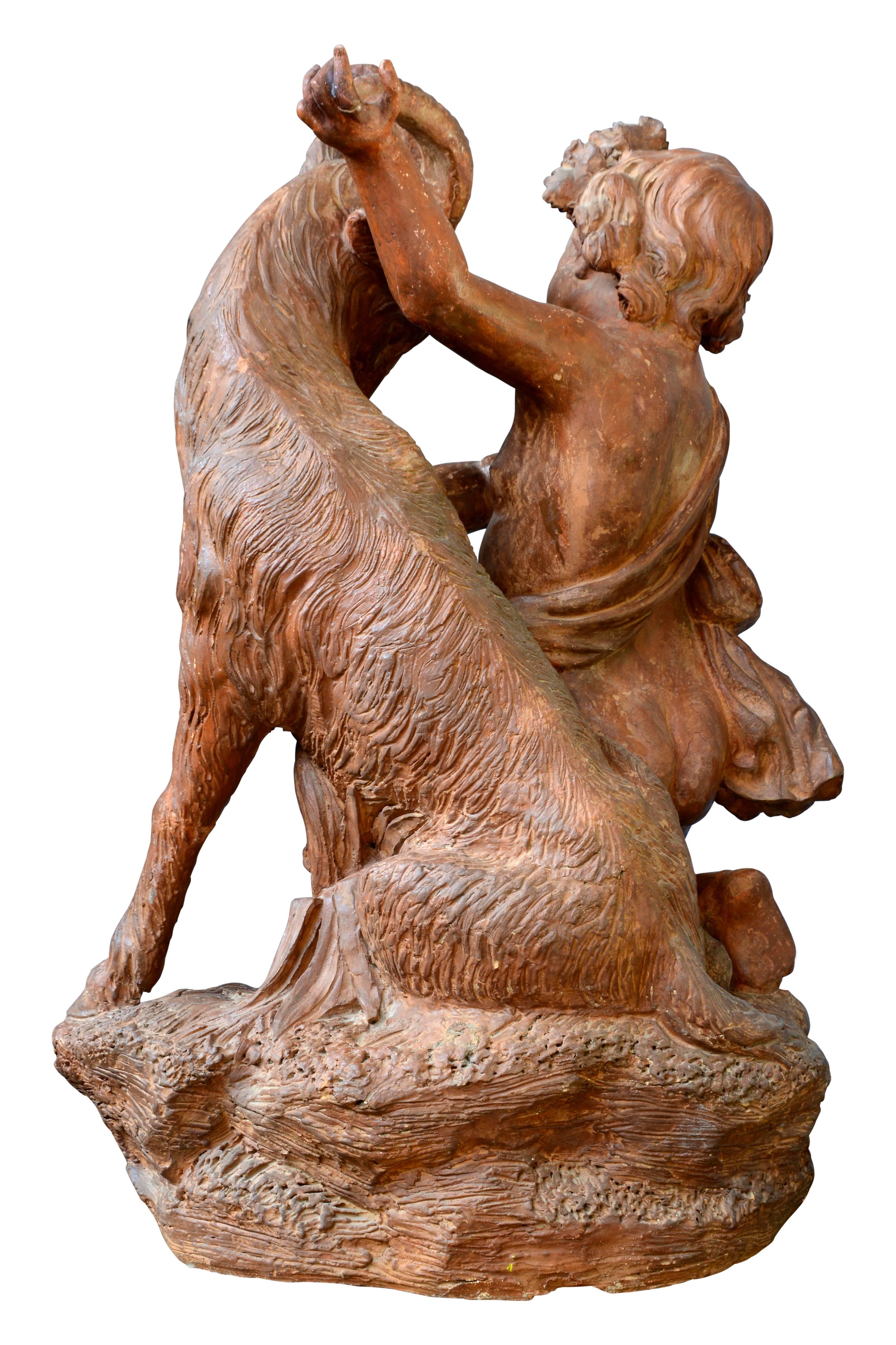 Napoleon III Terracotta Statue of a Small Bacchus and a Goat, 19th Century For Sale