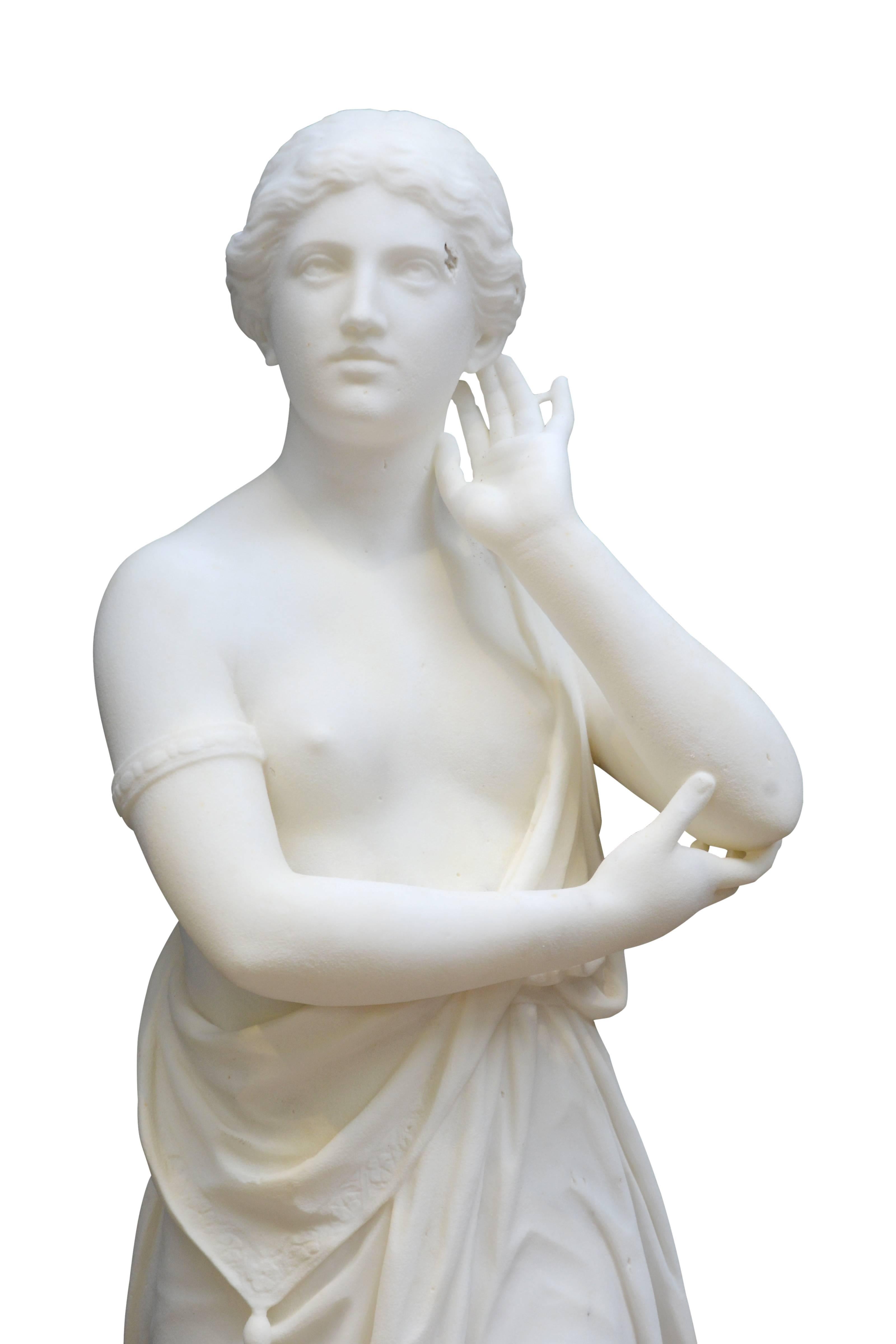 French White Carrara Marble Echo Statue, 19th Century For Sale