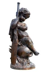 Cast Iron Fountain Centre "Child Rowing, " 19th Century