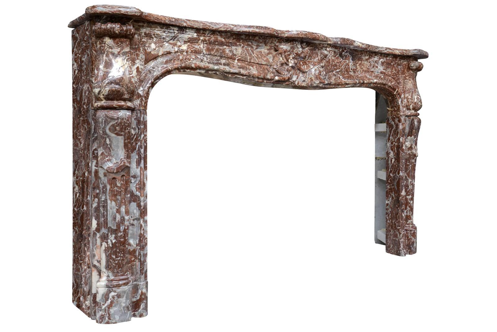 French Louis XV Period Belgium Rance Marble Fireplace, 18th Century For Sale