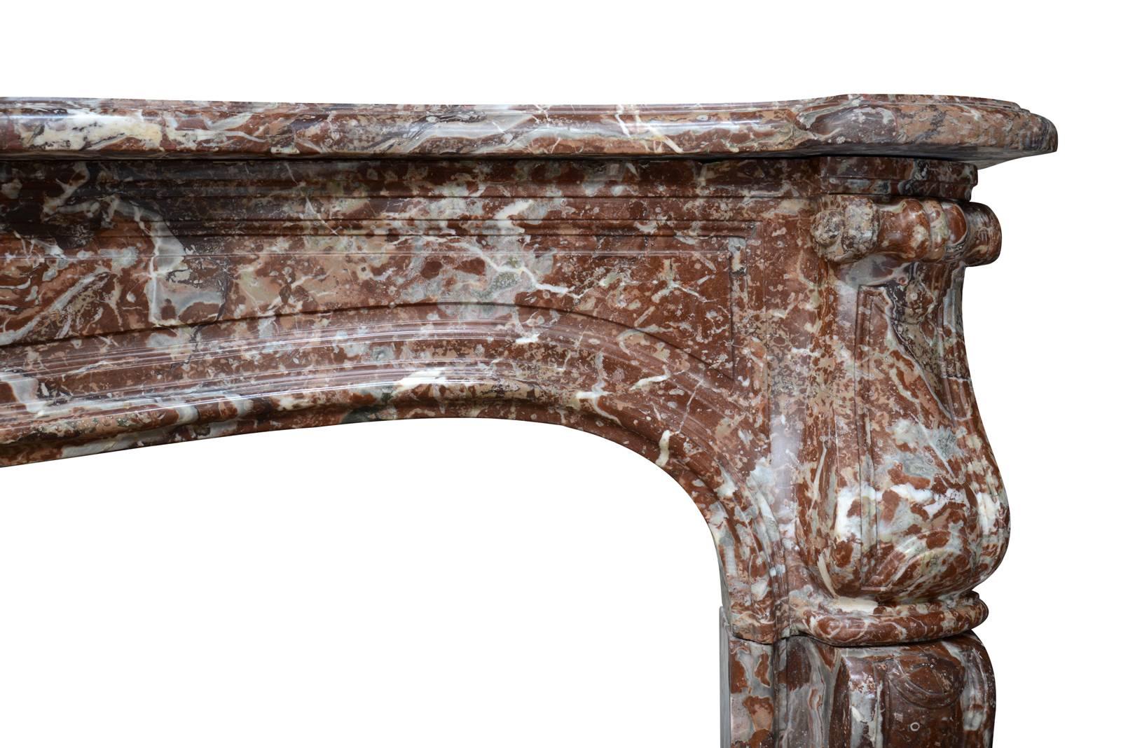 Carved Louis XV Period Belgium Rance Marble Fireplace, 18th Century For Sale