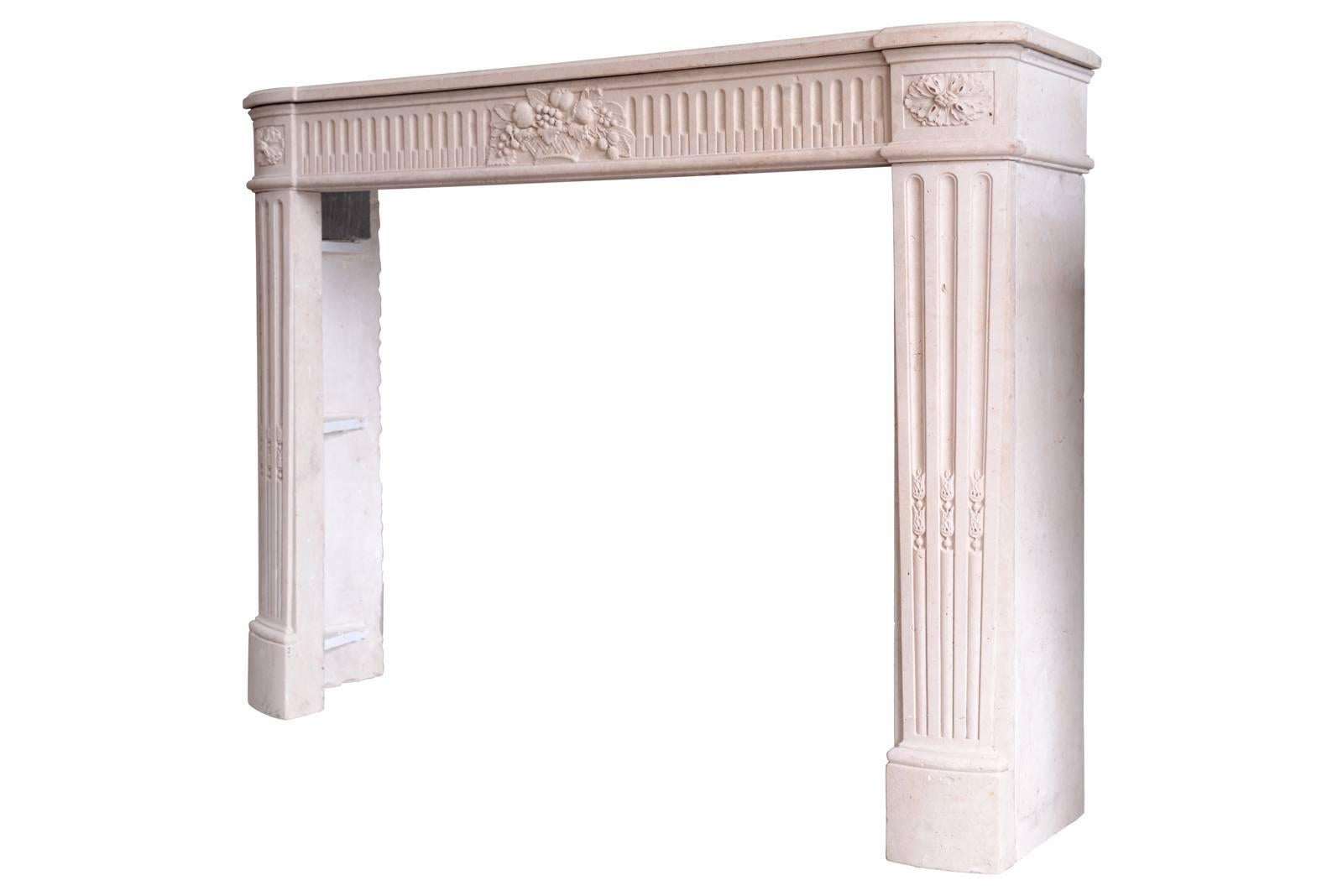 Carved French Louis XVI Period Stone Fireplace, 18th Century For Sale
