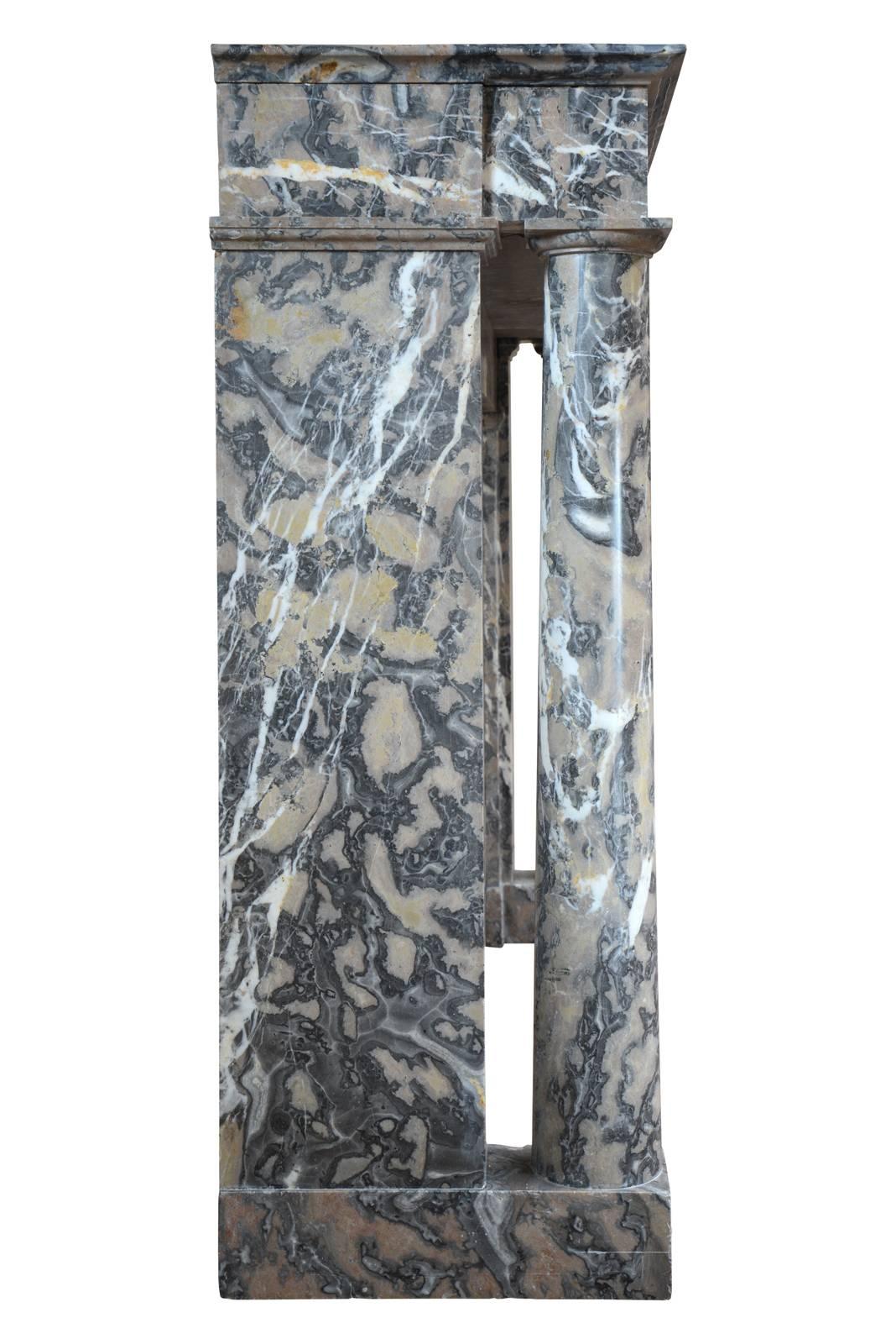 Carved French Empire Period Caunes Grey Marble Fireplace, 19th Century For Sale