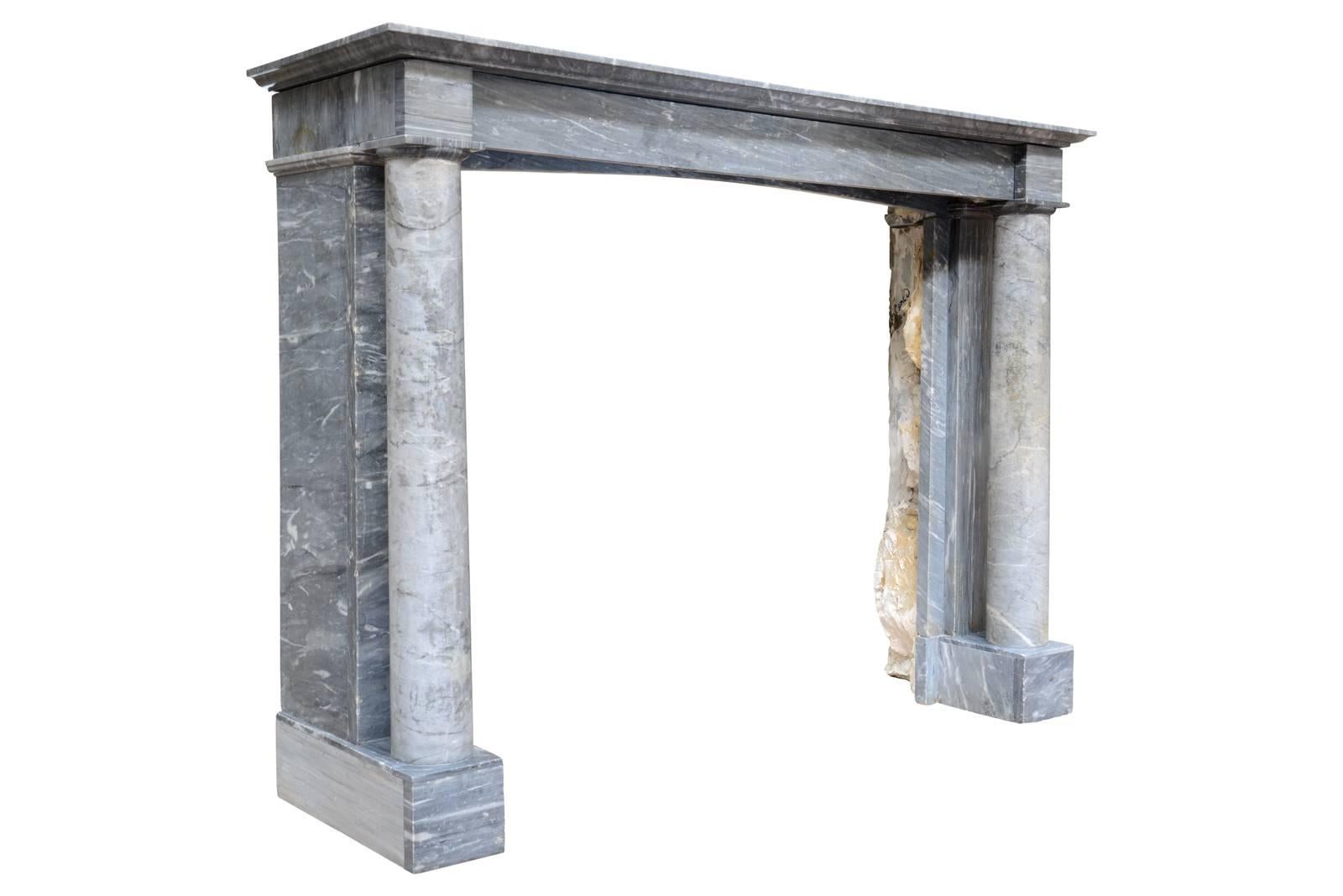 Carved French Empire Period Capella Blue Turquin Marble Fireplace, 19th Century For Sale