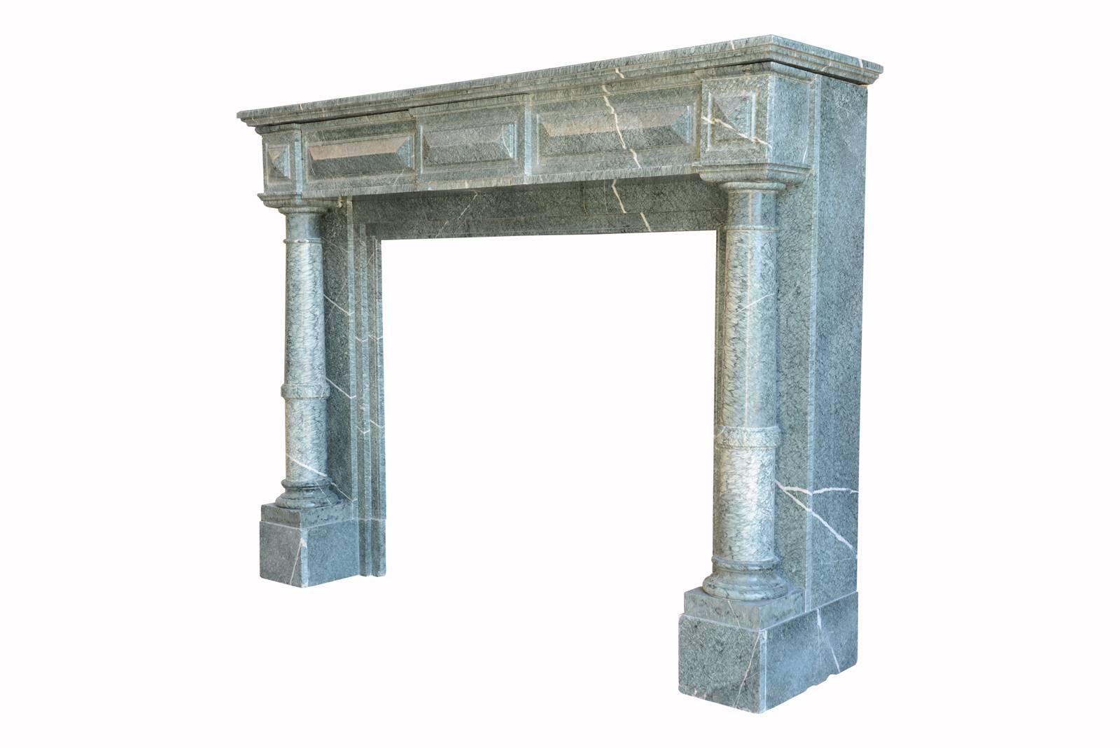 French Napoleon III Fireplace in Green Marble of Serravezza, 19th Century For Sale