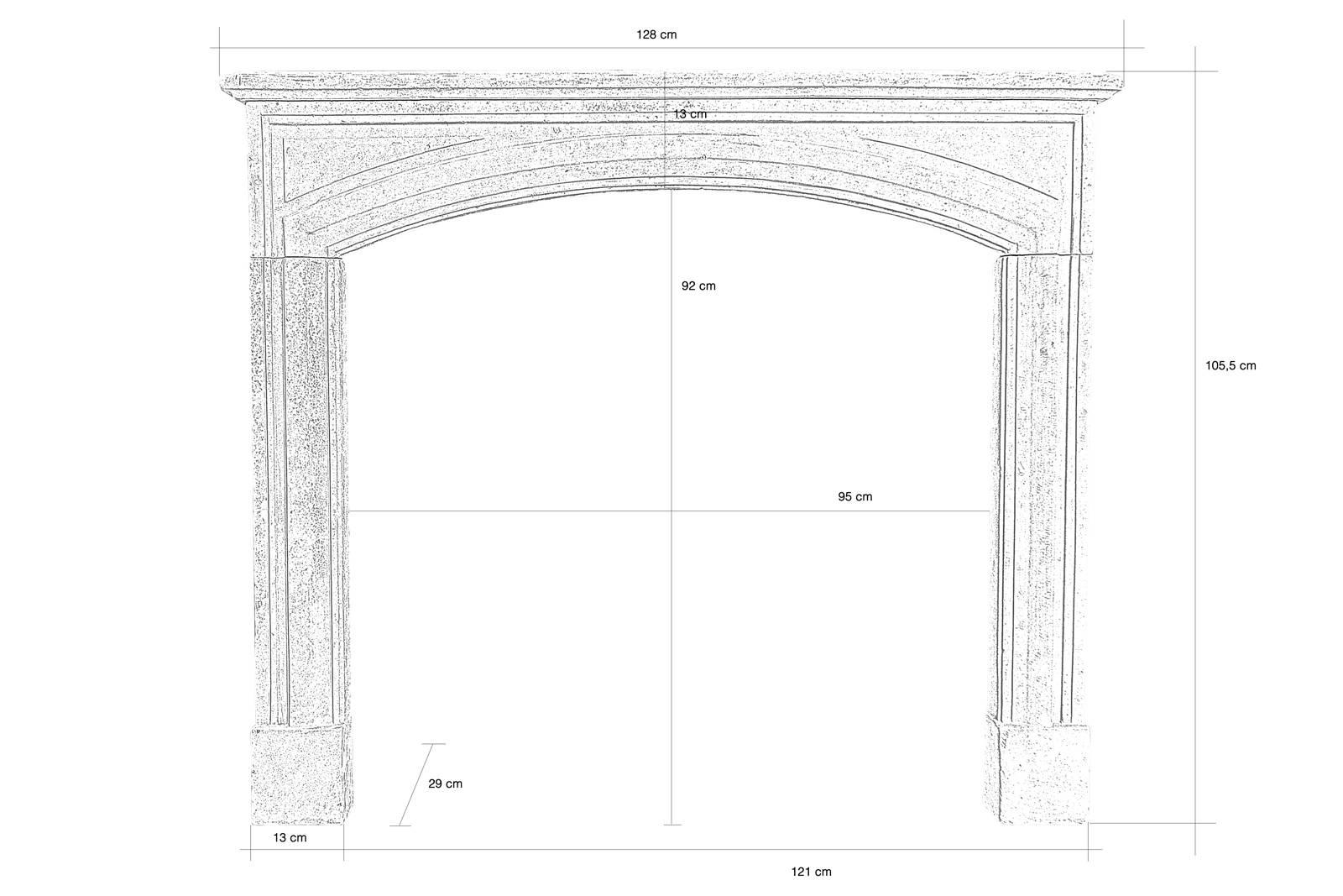 Dated from the early 18th century, Louis XIV stone fireplace. The lintel has a light decor of molded frames. The jambs are straight and the profile of the hearth, emphasized of a torus, presents a low arch form 