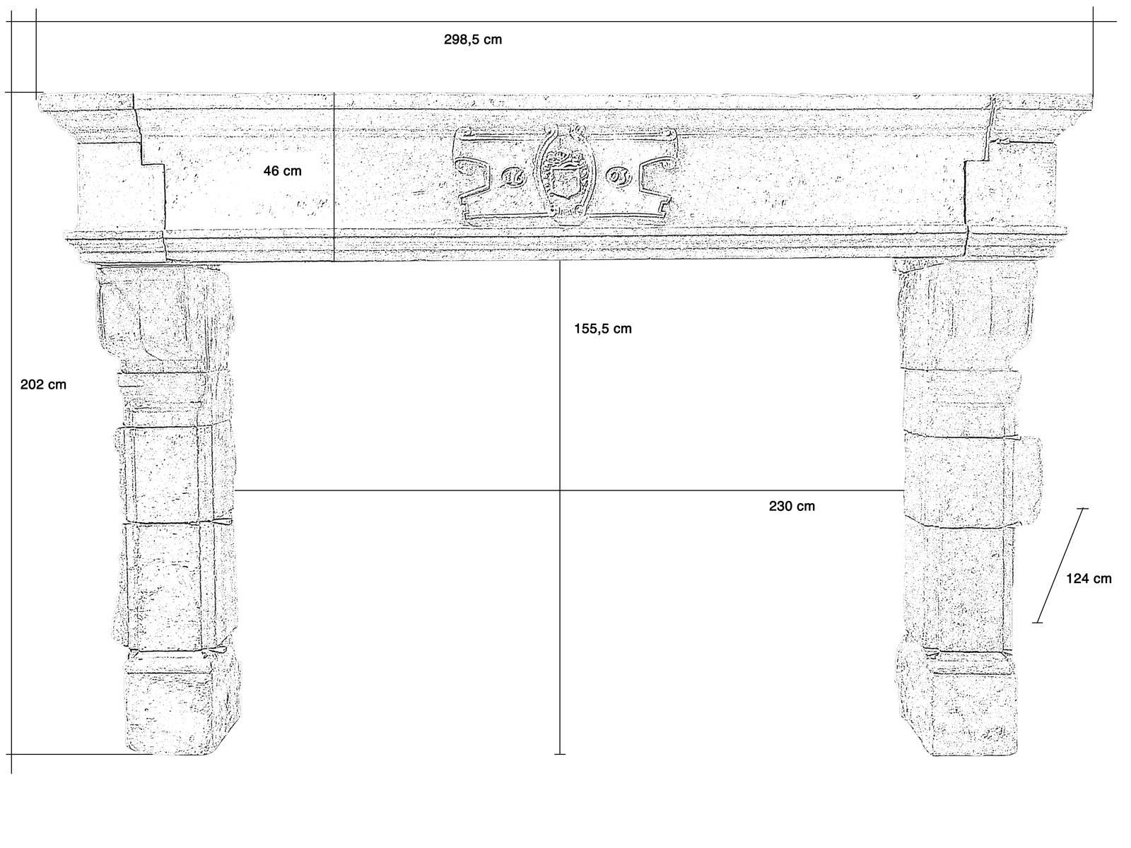 Dated from the beginning of the 17th century, Louis 13 limestone fireplace. The monolith lintel rests on the legs via console corbels. The cornice presents multiple setbacks. In the center of the lintel, there is a cartouche decoration called 
