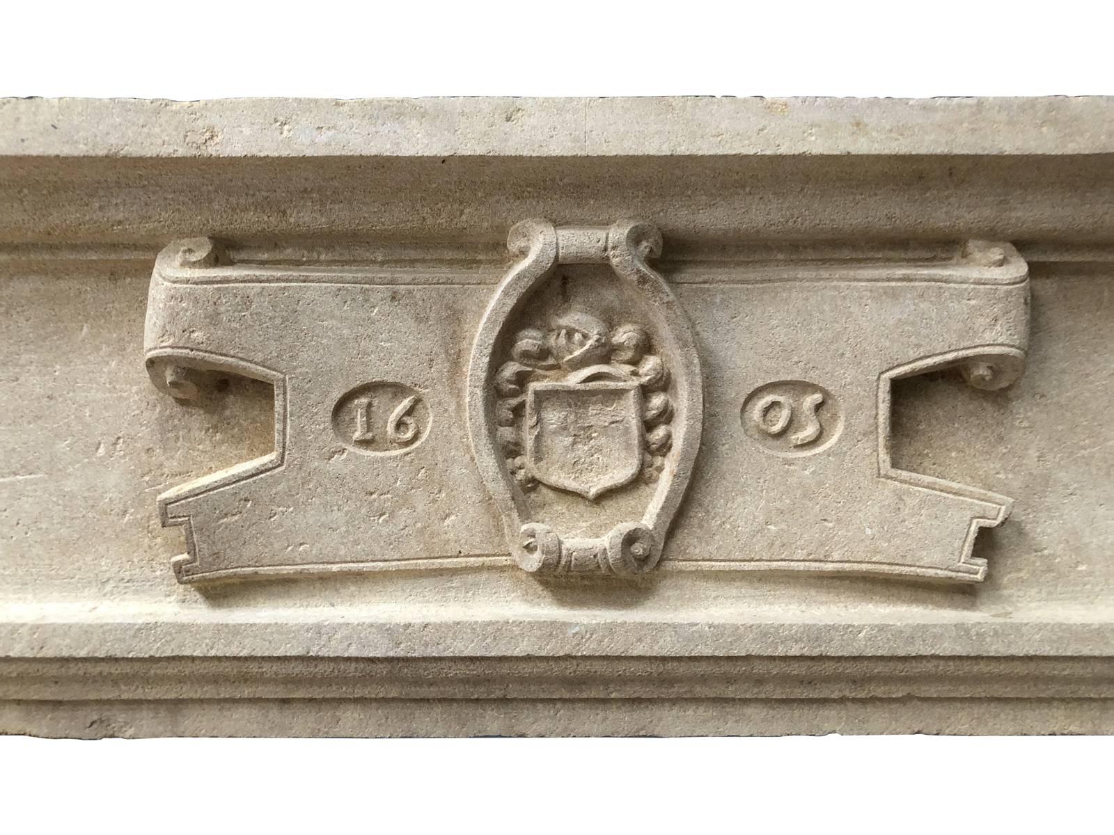 Carved Louis 13 Limestone Fireplace, 17th Century For Sale
