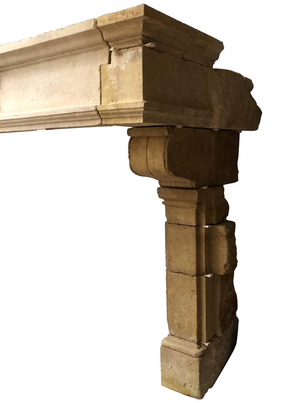 French Louis 13 Limestone Fireplace, 17th Century For Sale